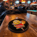 Sourpuss Coasters | Tattoo Flash Cartoon Set of Four | Metal & Cork Retro Round Drinkware with Tin