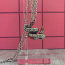 Sourpuss "Good Luck” Horseshoe Necklace with Red Rhinestones & Black Star Charms