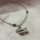 Sourpuss "Good Luck” Horseshoe Necklace with Red Rhinestones & Black Star Charms