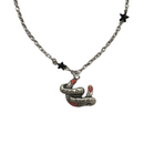 Sourpuss "Good Luck” Horseshoe Necklace with Red Rhinestones & Black Star Charms