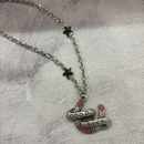 Sourpuss "Good Luck” Horseshoe Necklace with Red Rhinestones & Black Star Charms