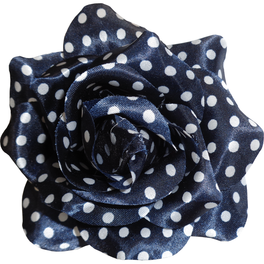 Sourpuss Navy Blue White Polka Dot Rose Hair Clip | Retro Pin-Up Rockabilly Hair Accessory