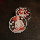 Sourpuss Nudie Coasters | Rockabilly Pin-Up Girls Set of Four | Metal & Cork Retro Drinkware with Storage Tin