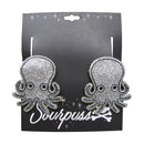 Sourpuss Silver Glitter Octopus Hair Clips Set of 2 | Nautical Rockabilly Hair Accessories