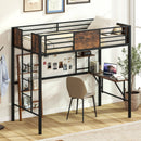 Space-Saving Twin Loft Bed with Safety Guardrail and Ladder-Coffee