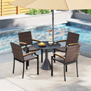 Stacking Wicker Chairs Set of 2 Patio Rattan Dining Chairs with Acacia Wood Armrests