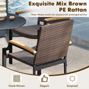Stacking Wicker Chairs Set of 2 Patio Rattan Dining Chairs with Acacia Wood Armrests