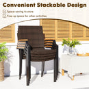 Stacking Wicker Chairs Set of 2 Patio Rattan Dining Chairs with Acacia Wood Armrests