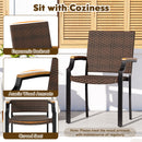 Stacking Wicker Chairs Set of 2 Patio Rattan Dining Chairs with Acacia Wood Armrests