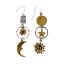 Sun and Moon Celestial Charm Earrings | Dangle Earrings 2.75" Long Boho Jewelry