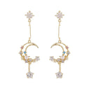 Sweet Dreams Moon Earrings | Gold Celestial Dangle Earrings with Pink & Blue Gems