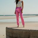 Synthetic Leather Metallic-Accented Slim-Fit Trouser in Pink