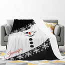 Personalized Snowman Christmas Blanket with Name - Bold Black & White Snowflake Design with Winking Snowman Face