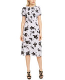 Michael Kors Pintuck Floral Print Short Sleeve Dress