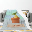 Personalized Kawaii Banana Blanket | Custom Name | Cute Potted Fruit Mint Blue Fleece Throw Gift