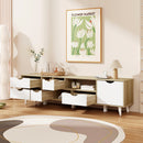 TV Stand for TVs up to 65” Television Cabinet w/ 5 Drawers & 3 Open Shelves-Oak