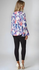 Tahari ASL Bell-Sleeve Georgette Blouse, XL Ivory Slate Coral