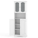64.5 Inches Tall Bathroom Storage Cabinet with Frost Glass Doors and Shelves