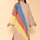Tan Retro Stripe Kimono Big Long Textured Satin Duster | Light Jacket, Outdoor Robe, Swimsuit Coverup | Sizes SM-XL