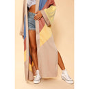 Tan Retro Stripe Kimono Big Long Textured Satin Duster | Light Jacket, Outdoor Robe, Swimsuit Coverup | Sizes SM-XL