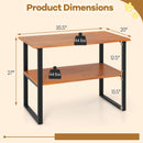 2-Tier Teak Wood End Table Sofa Side for Living Room Hallway Laundry