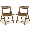 Teak Folding Patio Chairs Set of 2 with Woven Rattan