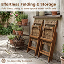 Teak Folding Patio Chairs Set of 2 with Woven Rattan