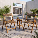 Teak Folding Patio Chairs Set of 2 with Woven Rattan