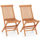 Teak Wood Patio Chairs Set of 2 with High Back and Slatted Seat