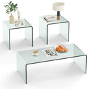 Tempered Glass Coffee Table Set of 3 with 1 Clear Coffee Table and 2 End Tables
