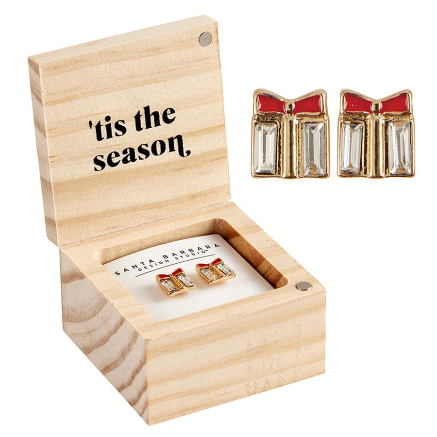 'Tis the Season Treasure Box Earrings Set | Christmas Present Shaped Earrings in Wooden Gift Box
