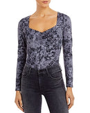 Aqua Snake Print Sweetheart Neck Bodysuit Gray