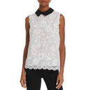 Aqua Chic White Lace Macrame Collared Top, Size Medium