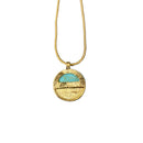 Turquoise Disc Necklace 20" Chain with 1" Stone Pendant | Minimalist Half-Metal Jewelry