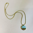 Turquoise Disc Necklace 20" Chain with 1" Stone Pendant | Minimalist Half-Metal Jewelry