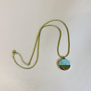 Turquoise Disc Necklace 20" Chain with 1" Stone Pendant | Minimalist Half-Metal Jewelry