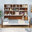 Twin Bed with Bookcase with Shelves and Wooden Slat Support No Box Spring Needed for Living Room Bedroom-White