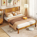 Twin/Full/Queen Size Bed Frame Mid-Century Acacia Wood Platform Bed with Headboard