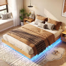 Twin/Full/Queen Size Floating Bed Frame with LED Lights for Bedroom