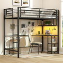 Twin Loft Bed with Desk LED Lights Charging Station Heavy-duty Metal Bed Frame with Guardrail