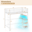 Twin Loft Bed with Desk LED Lights Charging Station Heavy-duty Metal Bed Frame with Guardrail