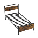 King Metal Bed Frame Industrial Platform Bed with Wooden Headboard
