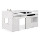 Twin Size Solid Wood Low Loft Bed with Storage and Drawer-White