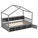 Twin Size House Bed with Roof with 14 Storage Cubes and Enclosed Cabinet