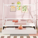 Twin Size House Bed with Trundle and Safety Guardrail