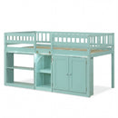 Twin Size Loft Bed with LED Lights and Kids Wooden Bed Frame
