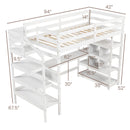 Twin Size Loft Bed with Desk and Storage Stairs Loft Bed Frame with Shelves and Safety Guardrails-White