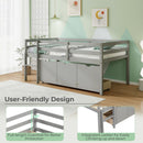 Twin Size Low Loft Bed with 3 Drawers with Ladder and Full-length Guardrails