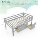 Twin Size Low Loft Bed with 3 Drawers with Ladder and Full-length Guardrails
