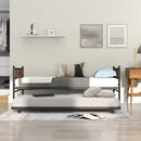 Twin Size Metal Daybed with Trundle and Wood Grain Headboard